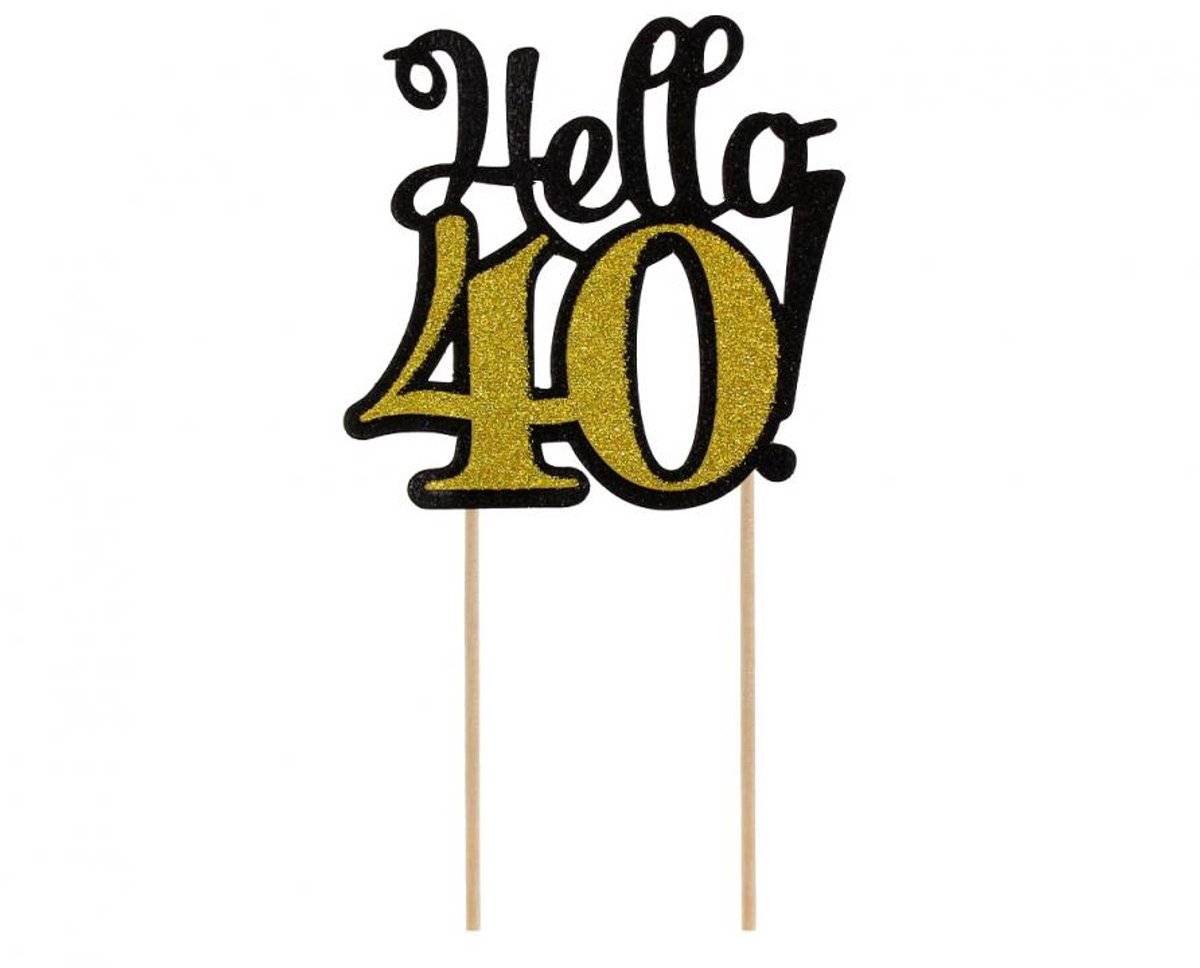 Taarttopper Hello 40 | Zwart & goud | 10 x 19cm